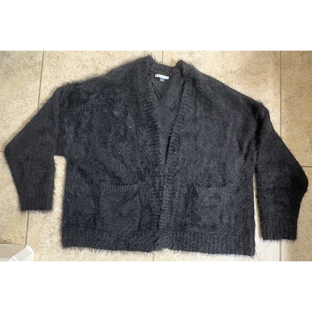 American Eagle Black Fuzzy Open Front Cardigan with Pockets Size L